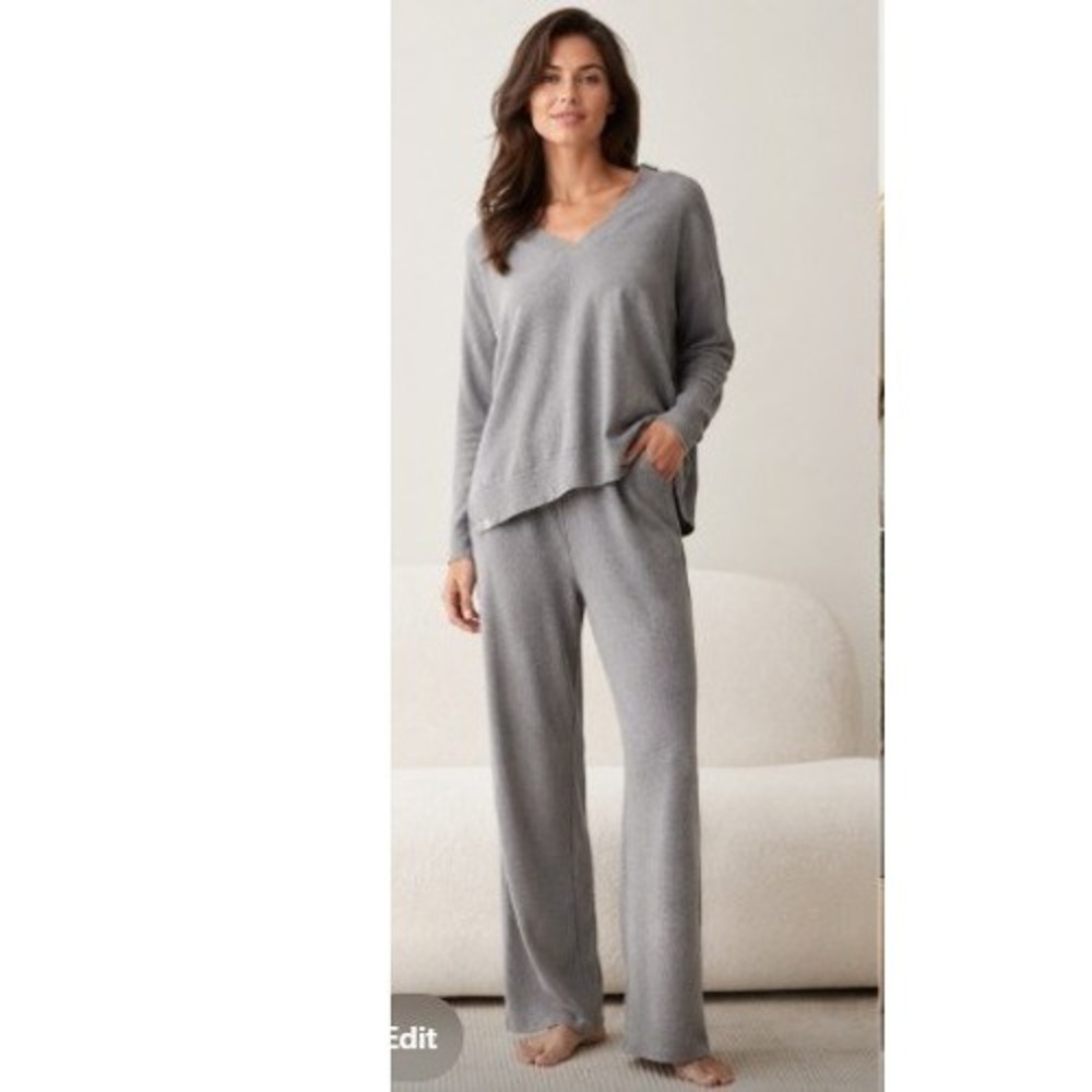Barefoot Dreams CozyChic Ultra Lite V-Neck Lounge Set Grey BDWCU23159 Womens M